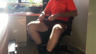 Tradie wanks in the site office
