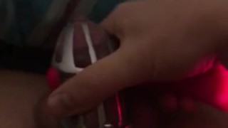Chastity vibrator cumshot POV 