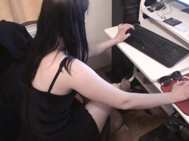 Her Privat Foot Slave Have to Worship Her Feet Under the Desk the Whole Day 