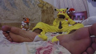 Life Sized Pikachu with Huge Black Cock Jerks off For you while friends watch