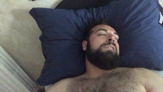 Big bearded bear with hairy chest wanking playing on cam showing his tongue. Beautiful Agony