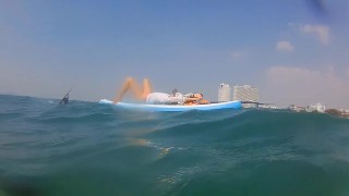 Caught by Wind Surfer (at 1:15 min) while masturbating on waves # Violet Butt Plug ON