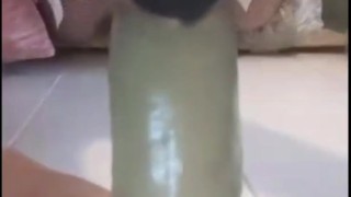 Masked dildo blowjob