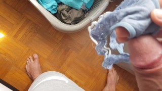 Cum in sis dirty panties from laundry in her room