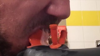 locked in my studio gum mask with my piss my cum and my braces