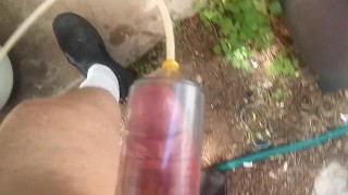 penis pumping outside