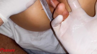 Cute teen gets massage on her shaved pussy before go to bed !! CLOSE UP