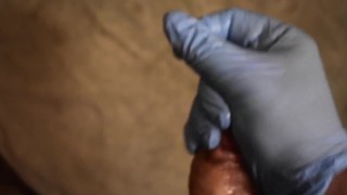 Solo jerk off with rubber glove