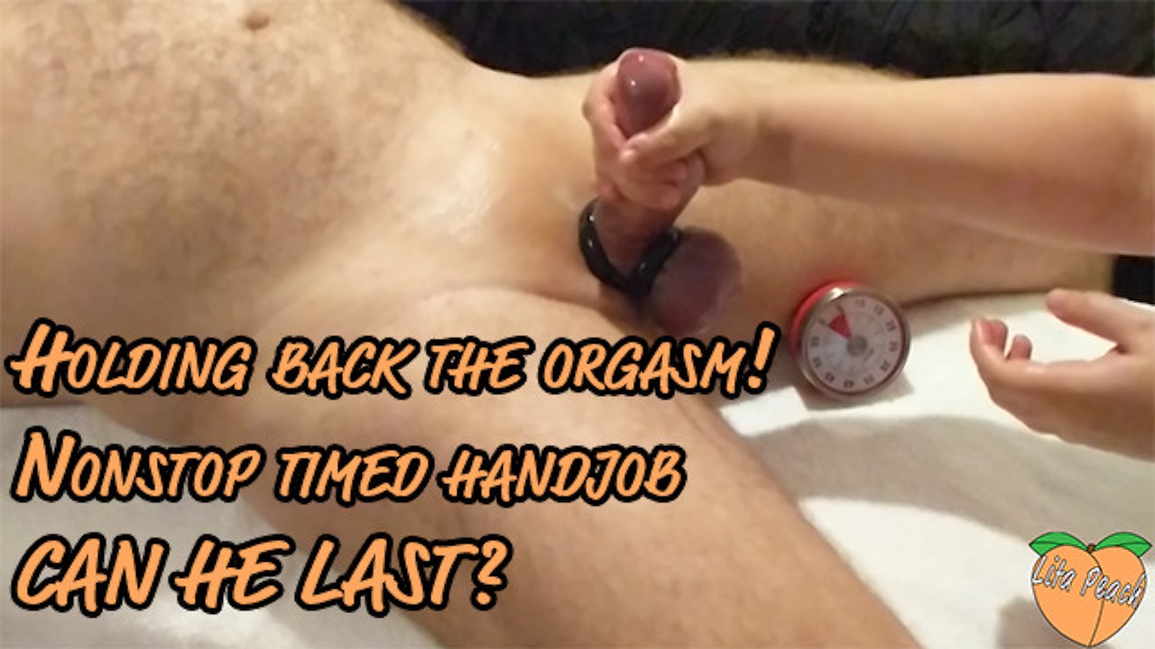 Holding back the orgasm Nonstop timed handjob. Can he last