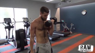 RawFuckBoys - Young hairy stud strokes big cock solo after hot workout