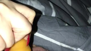 Secret Handjob with long nails in red and a masturbator *small cock/Red Long nails*