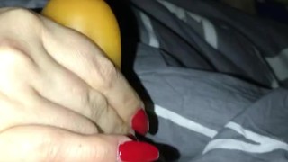 Secret Handjob with long nails in red and a masturbator *small cock/Red Long nails*