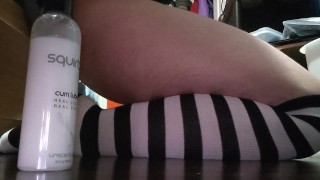 Femboy in knee highs plays with his newest toy