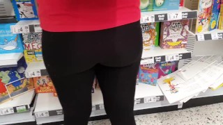 Candid See Through Leggings in a Shopping Mall - Thick Booty and Cameltoe View