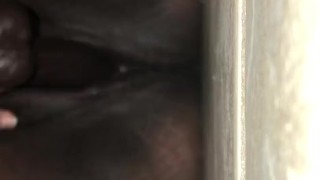 Ebony squirting on bathroom floor