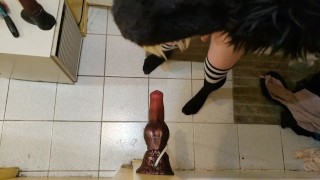 Johnny Huskey takes the knot of his Large Razor Bad Dragon Dildo 