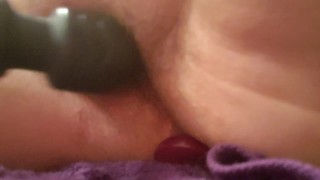 Using a vibrator on my wet pussy with a plug in my ass