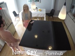 NANNYSPY Hot blonde webcam babe fucks her employer