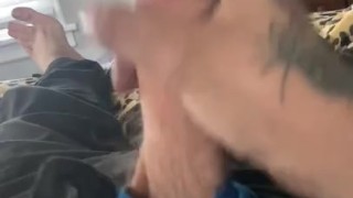 Tattooed BF stokes hard cock to cum for you 