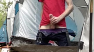 Camping wank - open tent door public exhibitionism - caught 