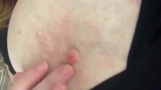 Horny BBW plays with nipples