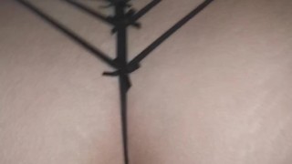 College Latina loves riding in a black string thong!
