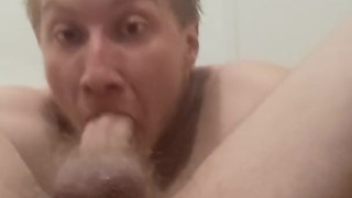 Guy SUCKS his own COCK In Public Hotel bathroom!