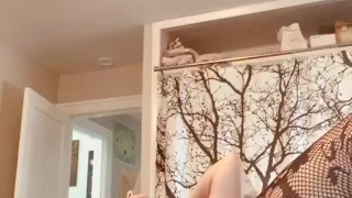 Hot, young mom masturbates in a corset and fishnets for her boyfriend