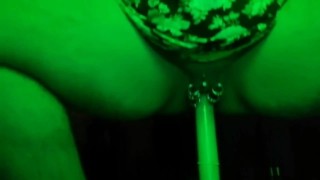 Piercing pussy masturbation in green