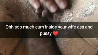 Wife enjoys all the cum around after messy fucking! [Cuckold. Snapchat]