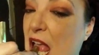 Pierced Kitty is Sexy Chain Smoking with wine 