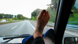 Sweaty Nylon Feet Playing On The Windshield
