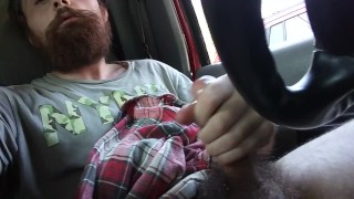 Dildo in Ass and Stroking Cock in Car