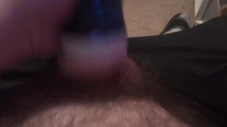 Flashlight stroking average white cock 