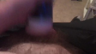 Flashlight stroking average white cock 