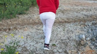 Oops, I soaked my tight little white jeans! Watch me totally flood them outdoors ;)