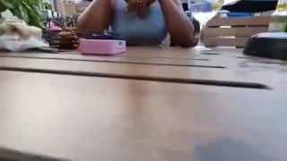 Voyuer Latina Assistant Public Upskirt in a Pub Beer Garden - Candid 