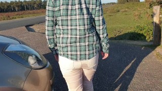 Close up white jeans pee outdoors. Who needs toilets? ;)