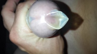 Cumming in condom thick cock masturbation