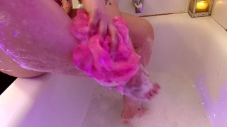 pov Foot soak Bubble Bath wash, massaging feet for sexy footjob, footFuck& Toe Sucking custom