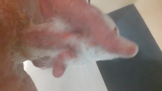 Stroking my small soapy cock in the shower 