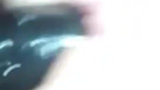 Teen rides back black dildo