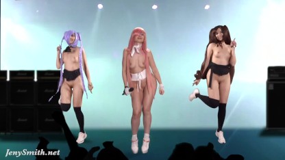 舞台上的裸体歌手。虚拟现实。裸体舞蹈