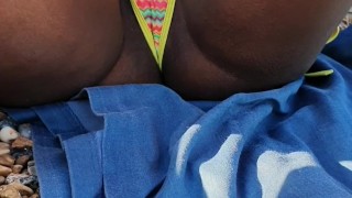 Hot LATINA Caught Adjusting Bikini Thong on a PUBLIC BEACH - Pussy Slip and Cameltoe POV Candid