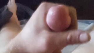 Solo blowing my cum on myself