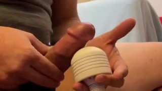 Edging Cock With Wand Dripping Precum