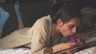 Bored Horny Finds Dildo and Blows it
