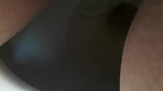 Wet loud peeing in public toilet close up