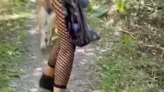 Slutwalk slutwife stripping dogwalk public crotchless catsuit