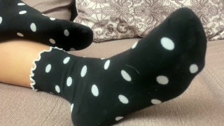 Sexy feet girl changes socks
